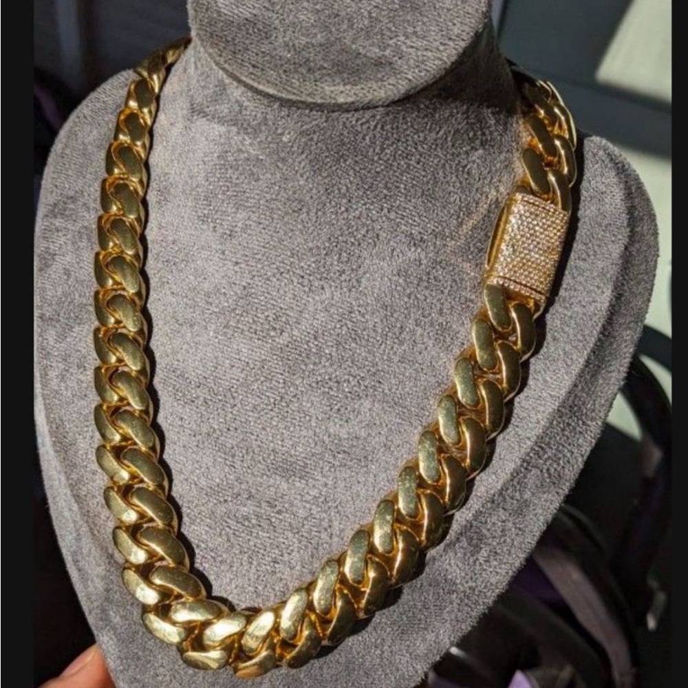 20mm Miami Cuban Link Gold Plated Chain Necklace 18k & 14k School Regular Lock